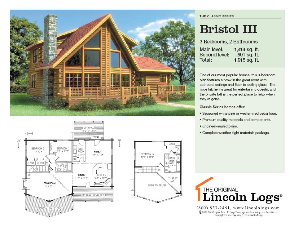 Log Home Floorplan Bristol III The Original Lincoln Logs